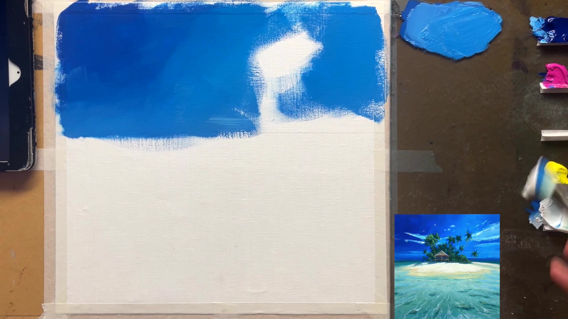 Step 3 — Adding and blending clouds (video frame from the lesson)
