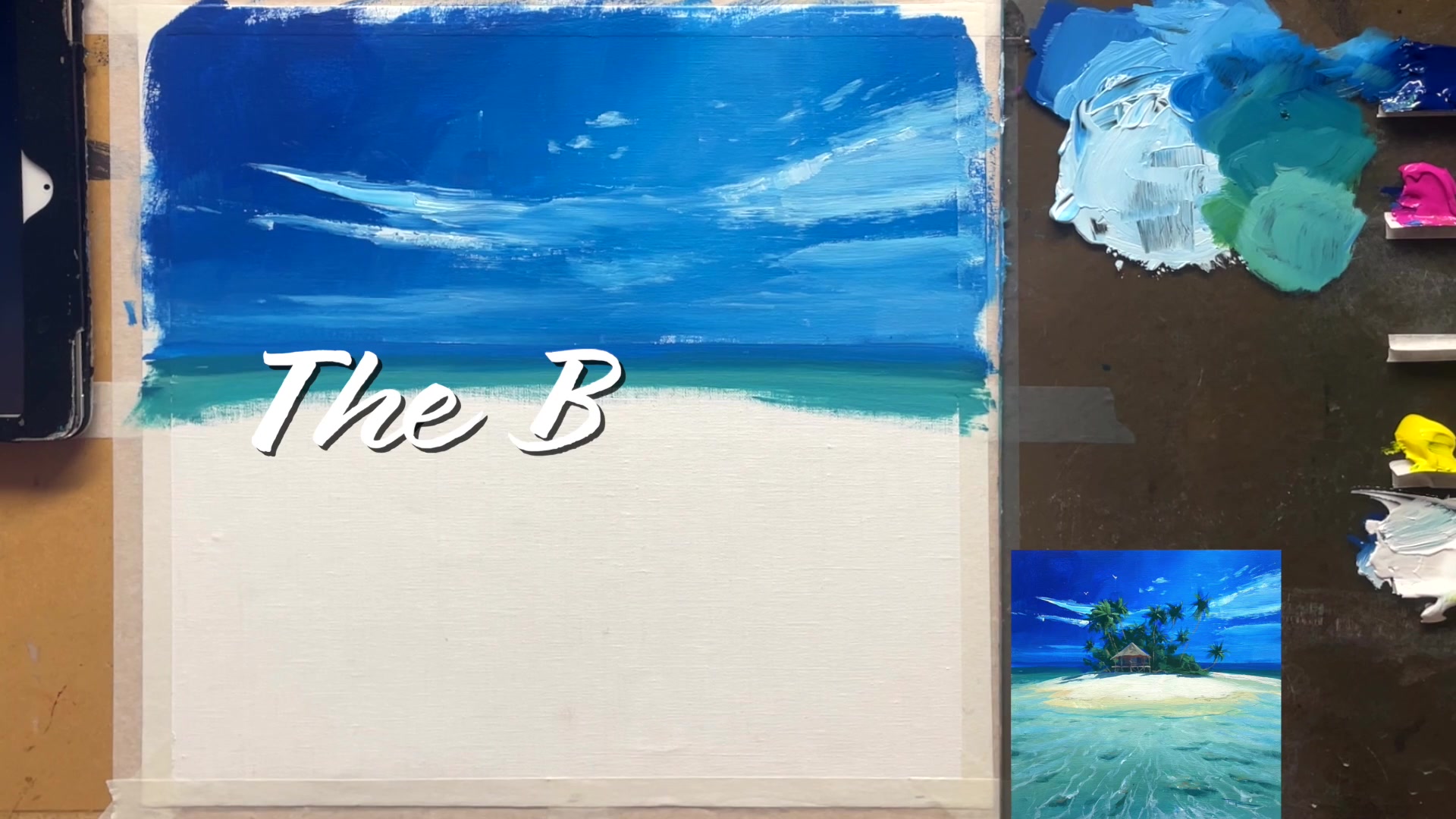 Step 5 — Painting the island and beach (video frame from the lesson)