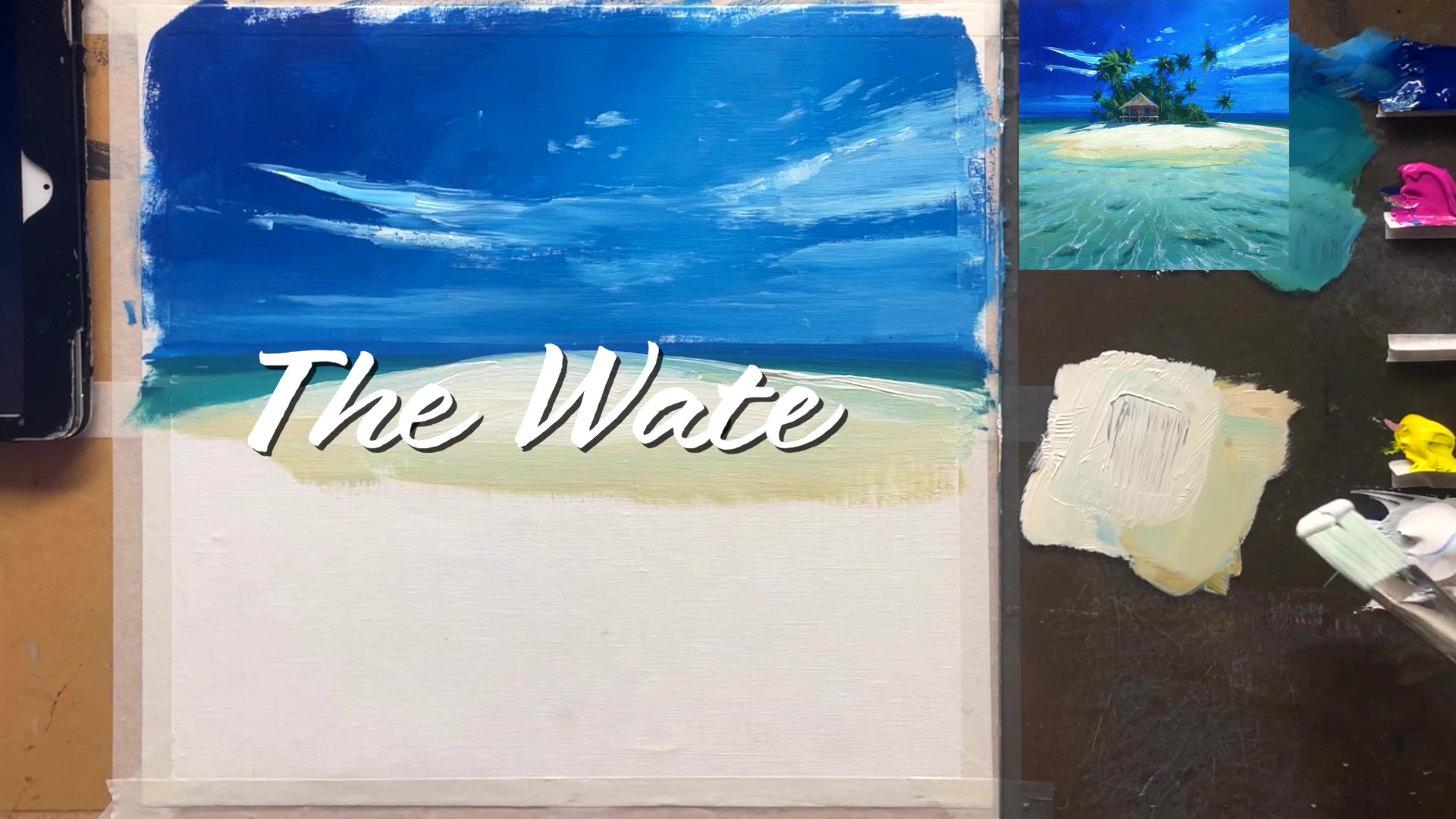 Step 6 — Blending water and adding rocks (video frame from the lesson)