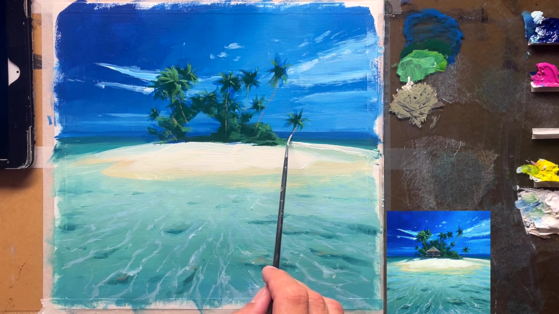 Step 11 — Painting the hut (video frame from the lesson)