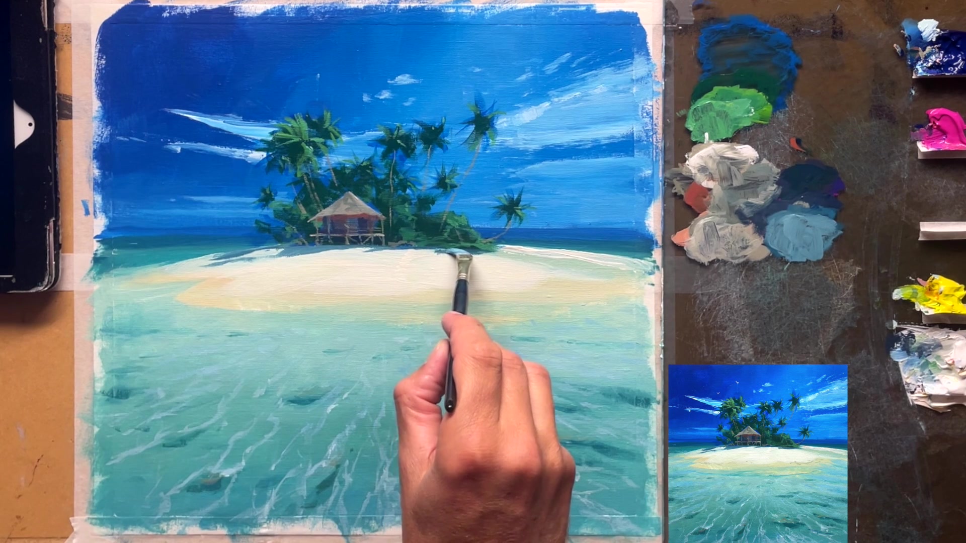 Step 13 — Reflections and water details (video frame from the lesson)
