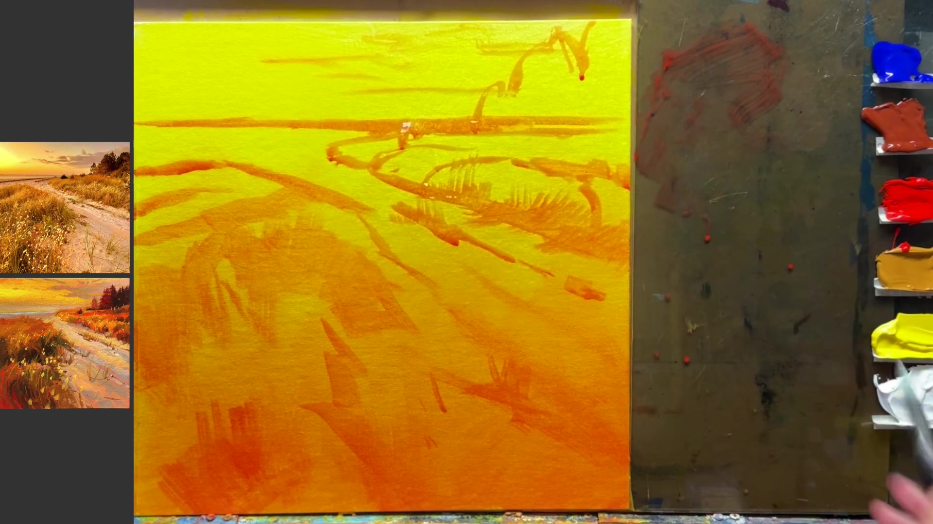 Step 5 — Painting the Sky (video frame from the lesson)