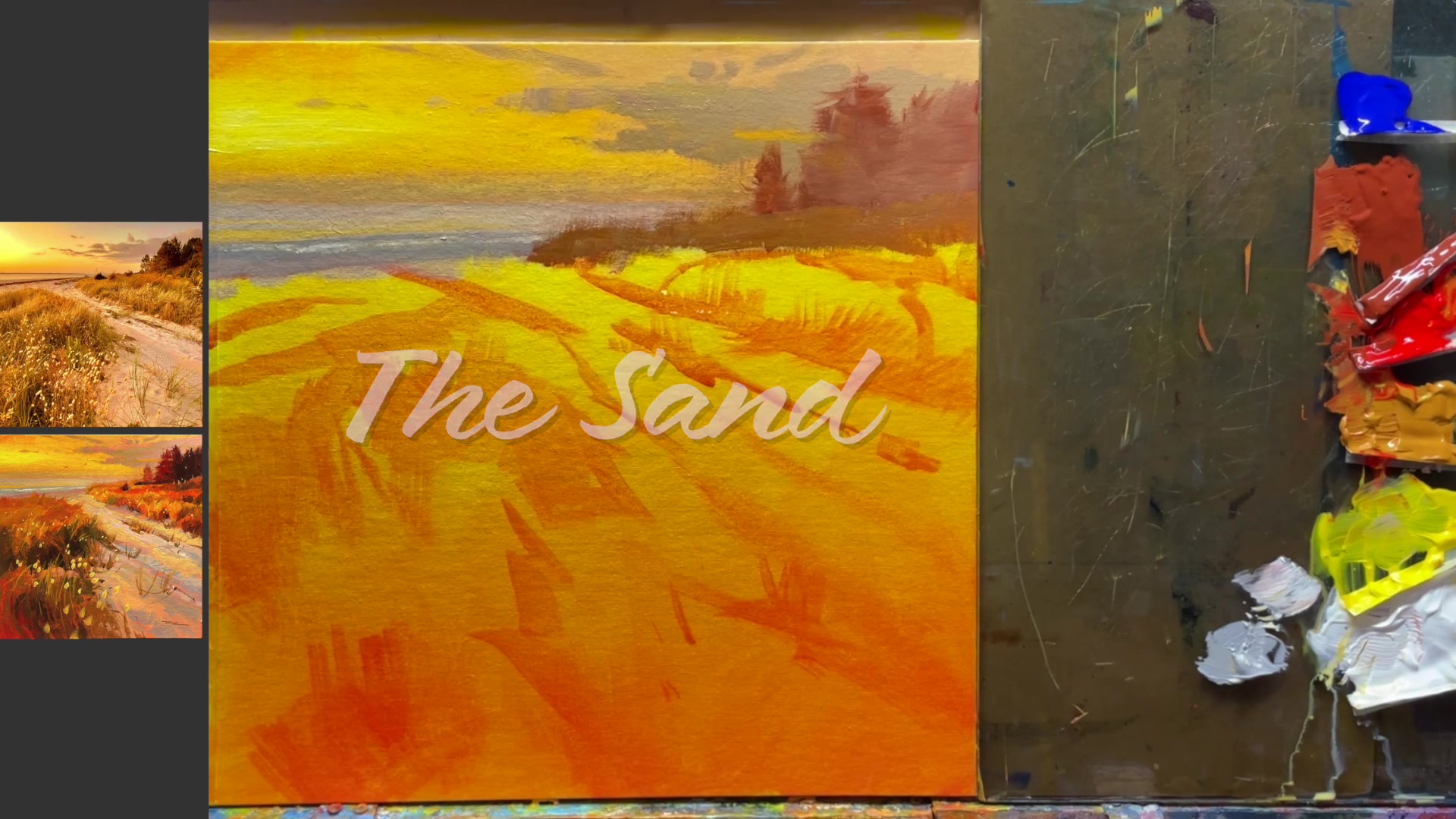 Step 8 — Color Relationships and Sand Details (video frame from the lesson)