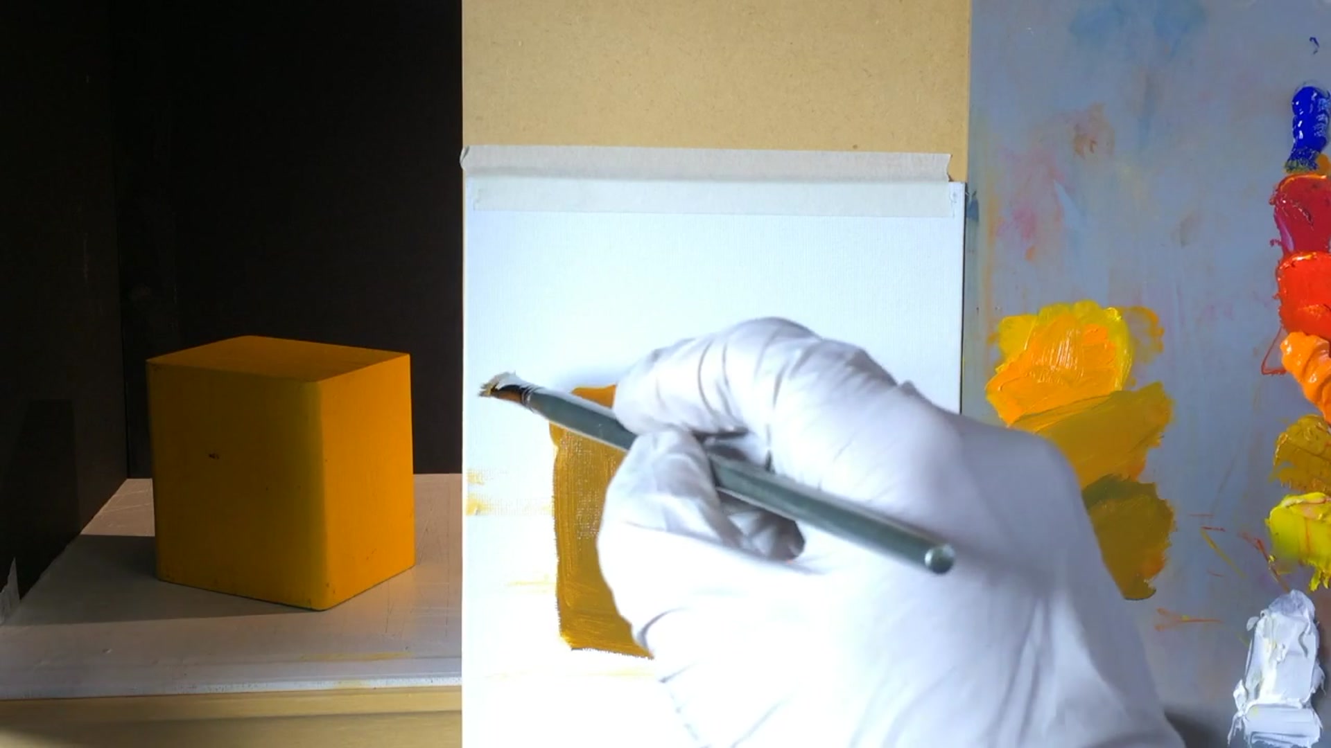 Step 6 — Painting the background (video frame from the lesson)