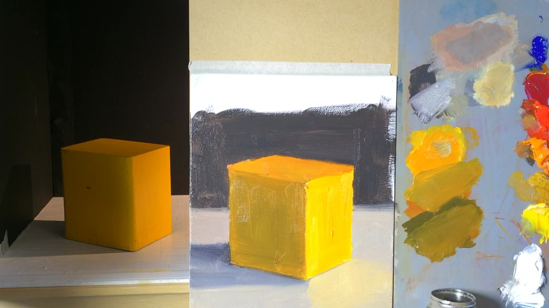 Step 8 — Applying broken color to the cube (video frame from the lesson)