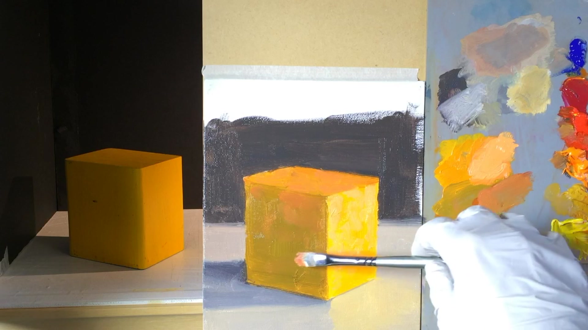 Step 10 — Enhancing the background with broken color (video frame from the lesson)