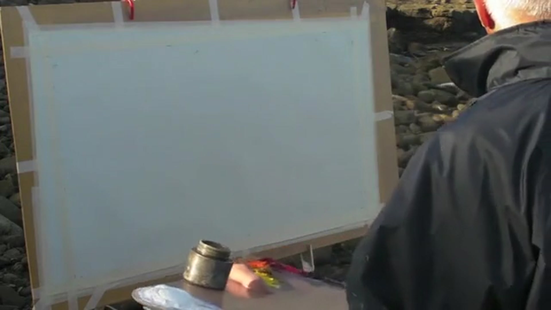 Step 1 — Outdoor painting tip (video frame from the lesson)