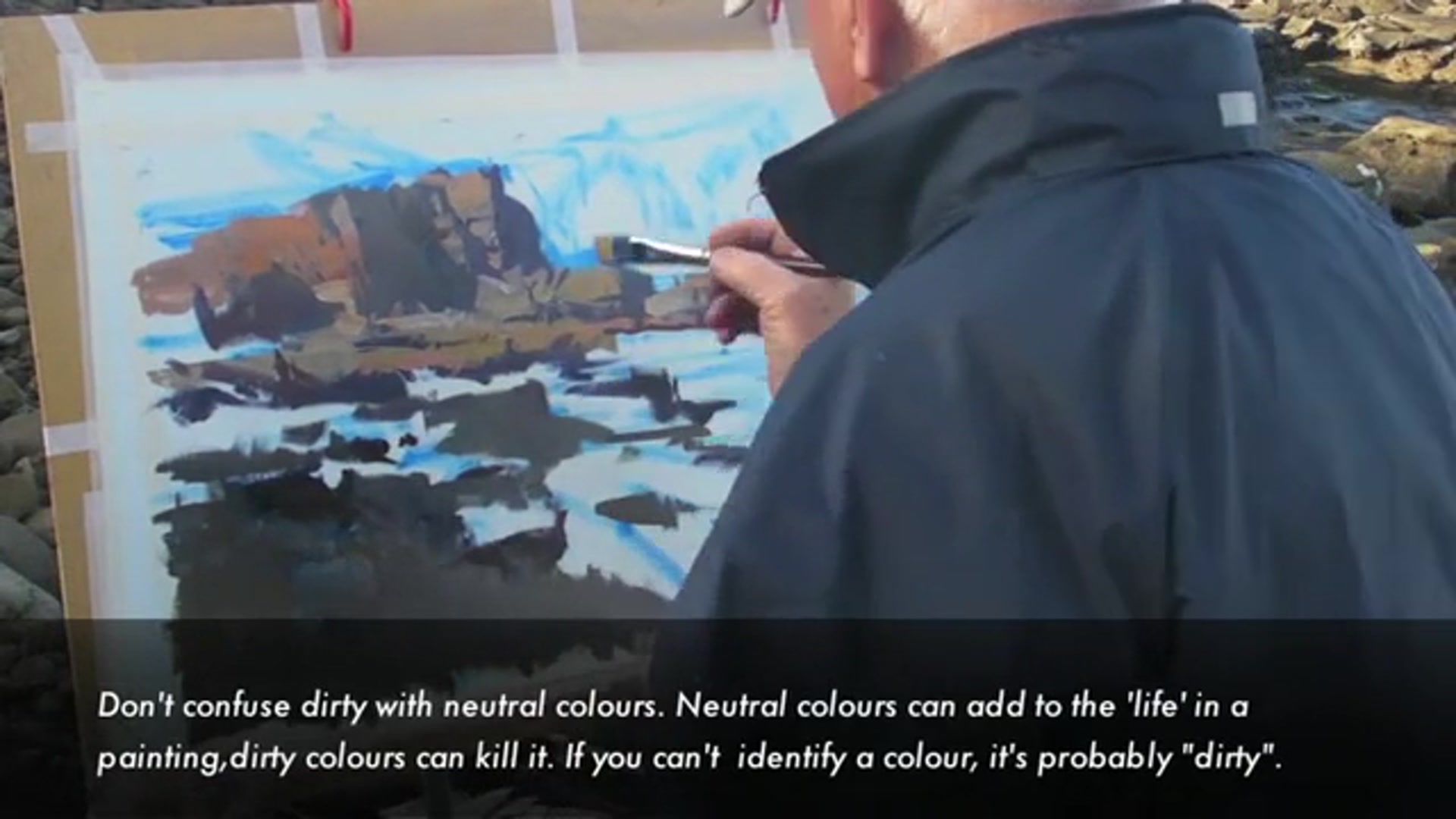 Step 12 — Color theory and distance effects (video frame from the lesson)