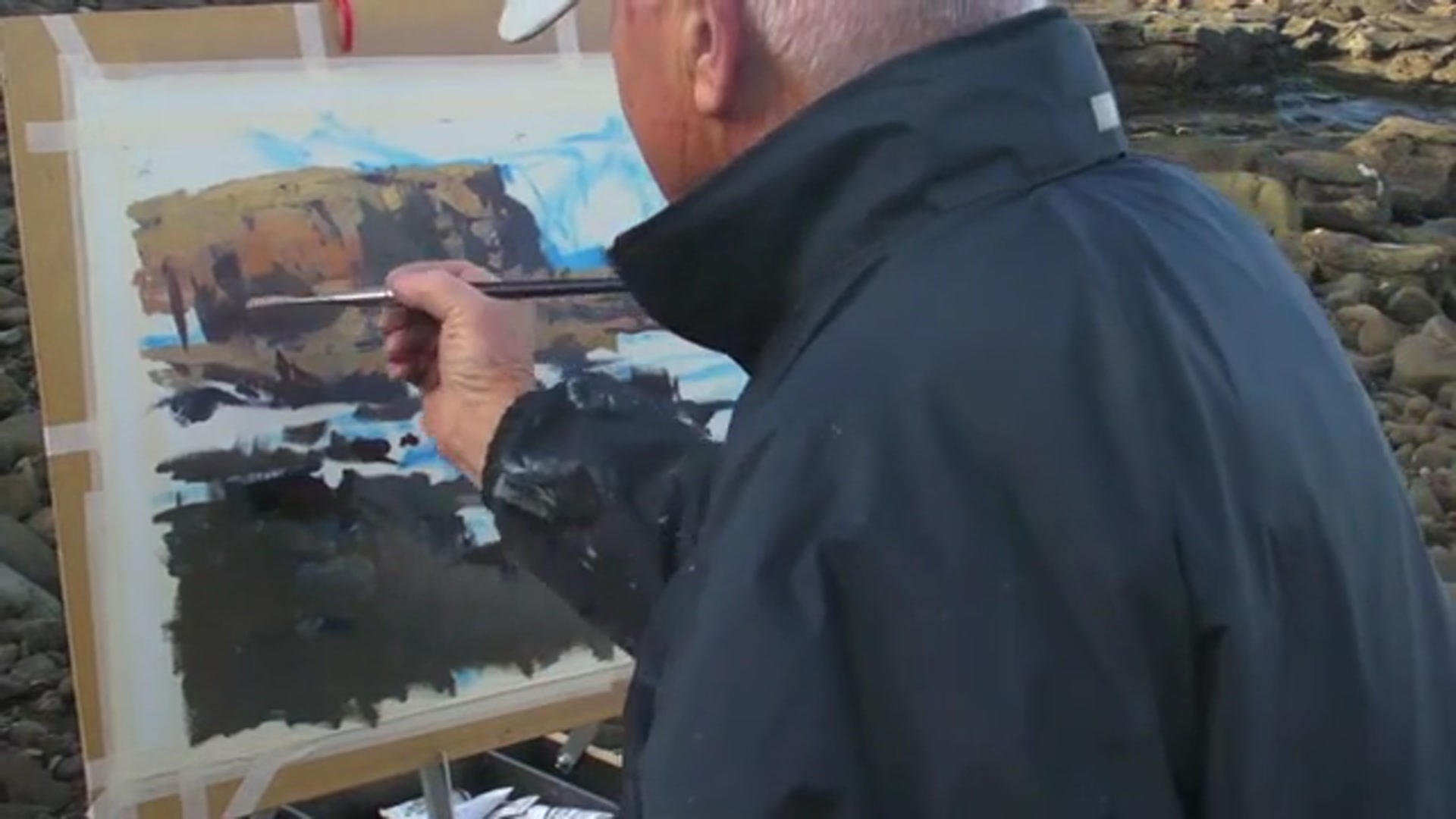 Step 13 — Detailing cliff strata (video frame from the lesson)