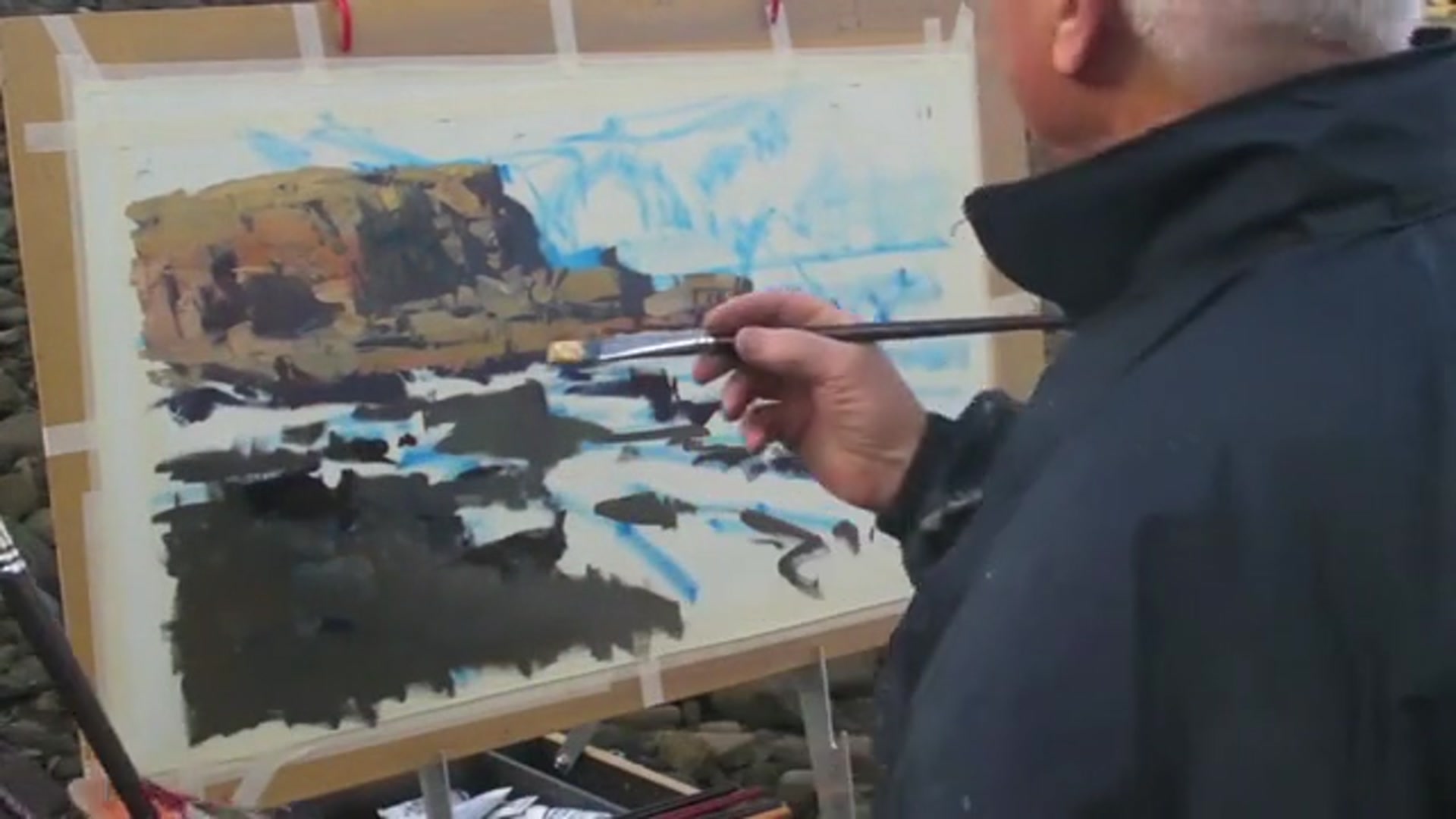 Step 14 — Foreground light and wet effects (video frame from the lesson)