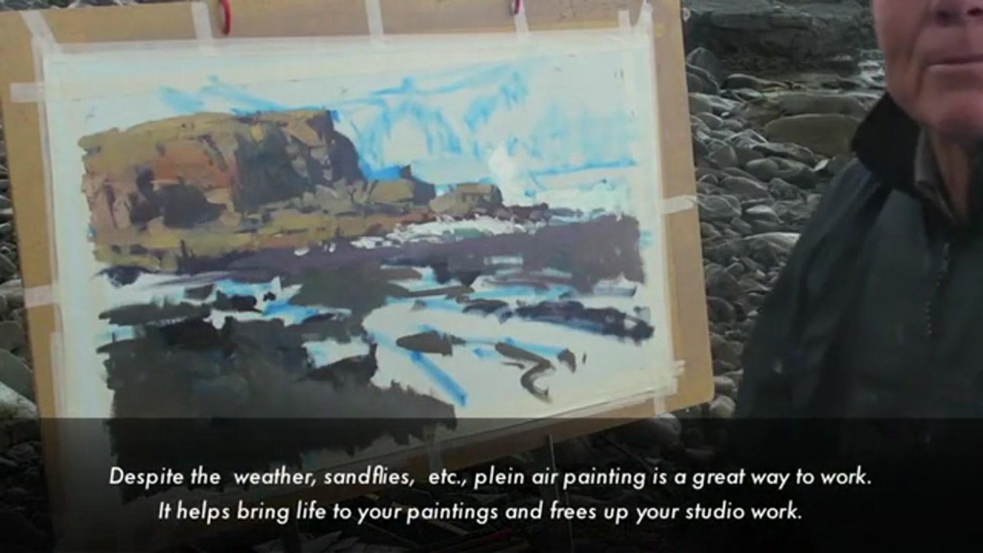Step 16 — Painting in adverse weather conditions (video frame from the lesson)