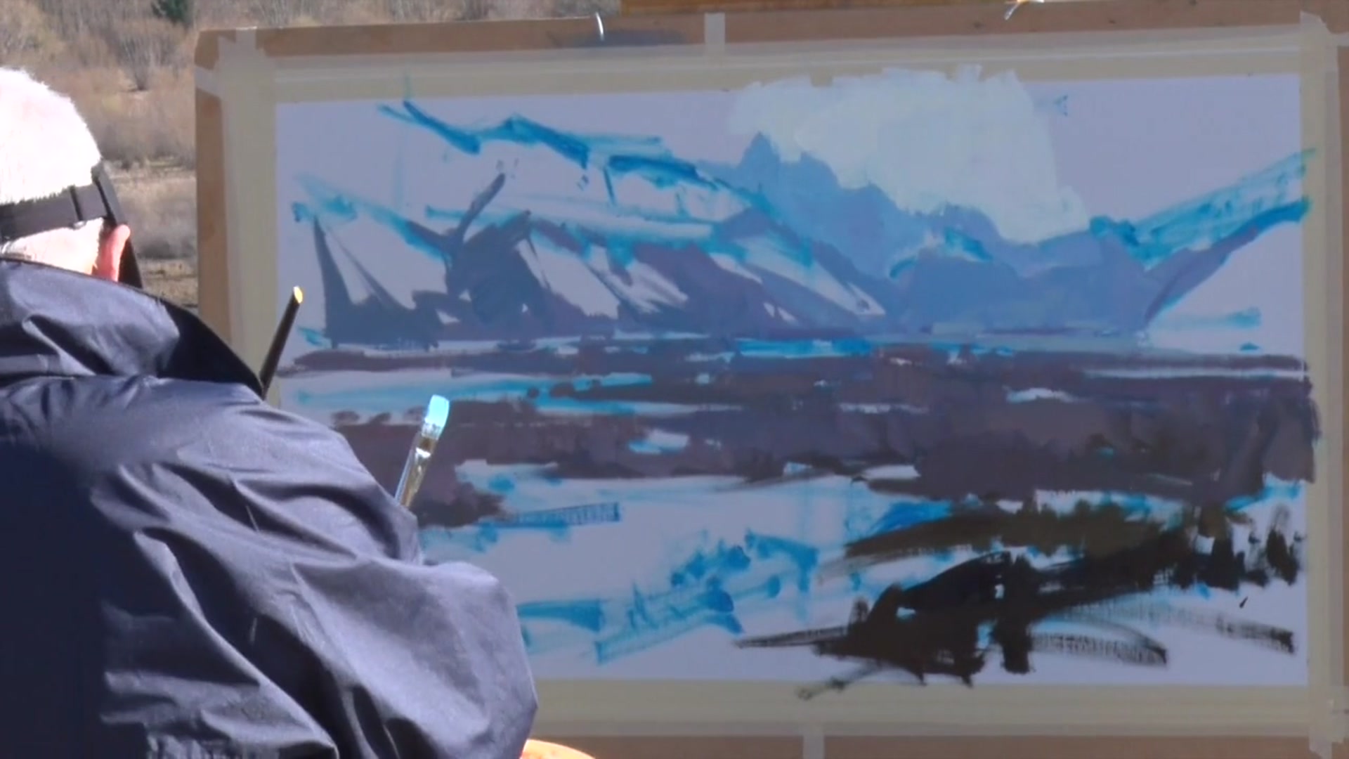 Step 12 — Focal point and brush management (video frame from the lesson)