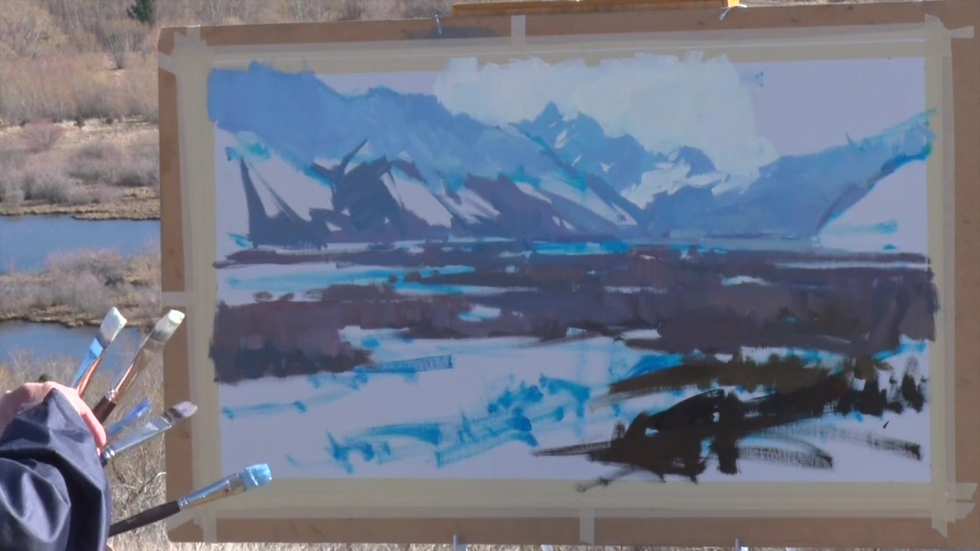 Step 15 — Covering the canvas (video frame from the lesson)