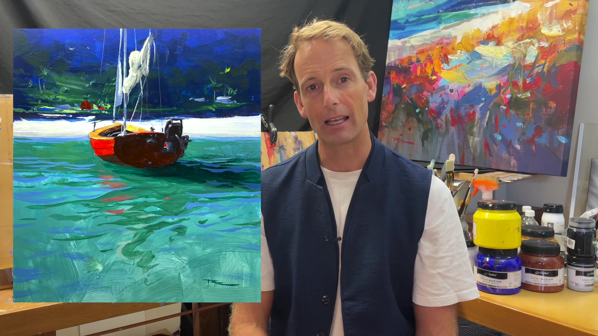Step 4 — Painting the boat (video frame from the lesson)