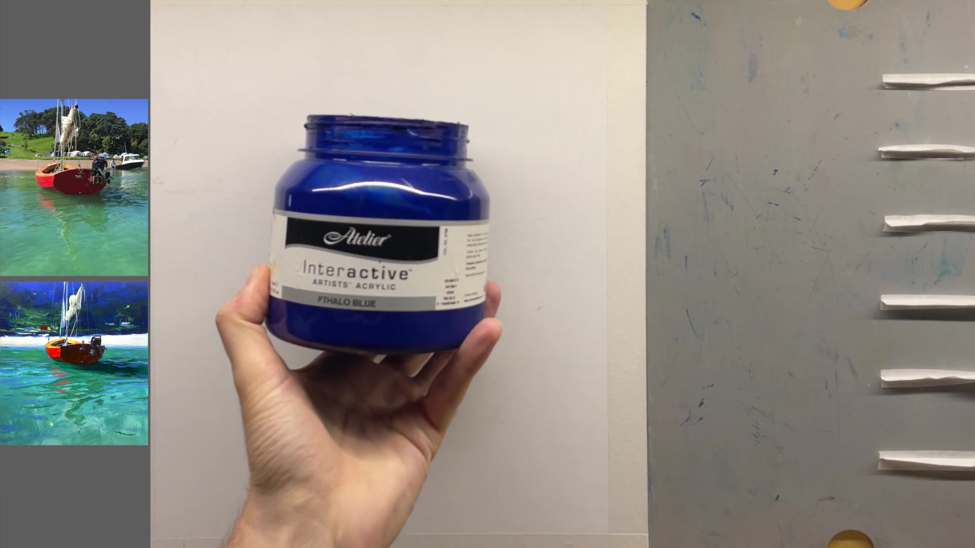 Step 5 — Palette and paint handling (video frame from the lesson)