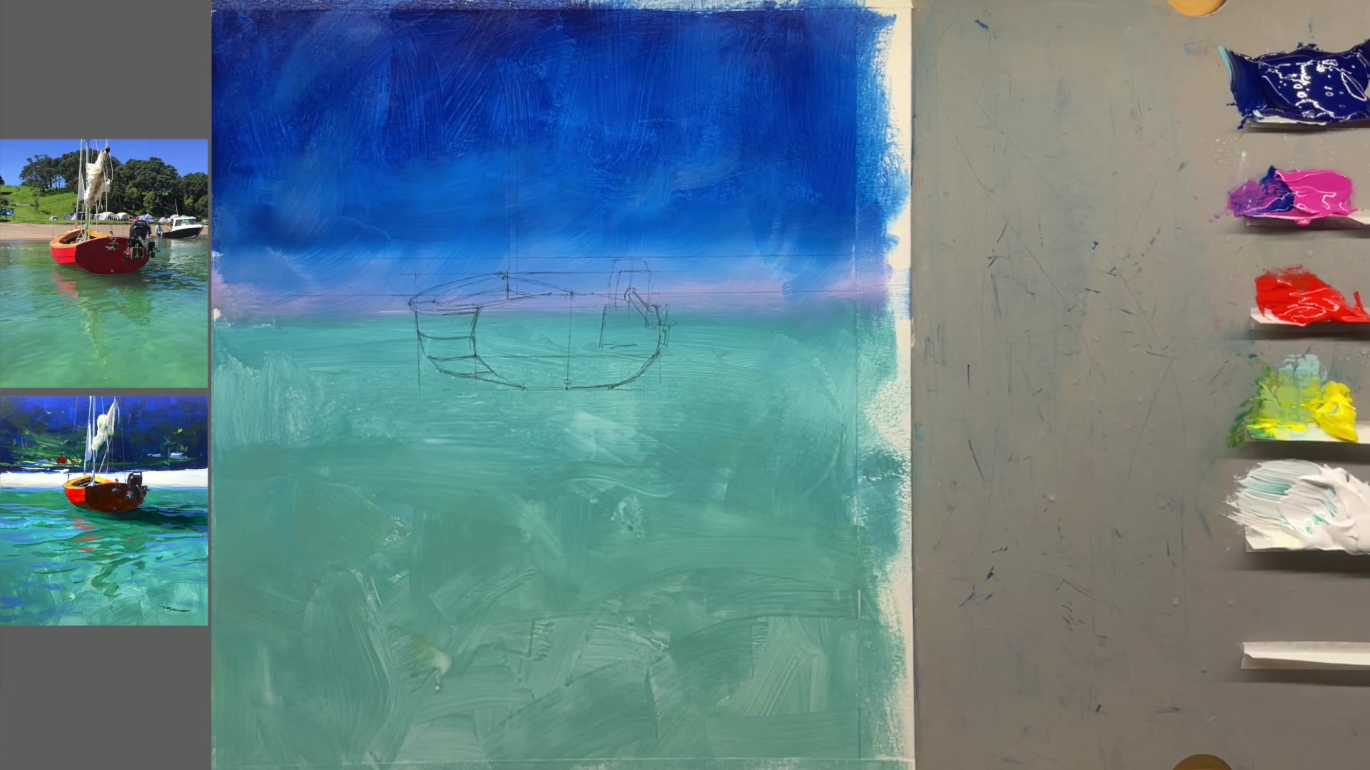 Step 11 — Painting the background (video frame from the lesson)