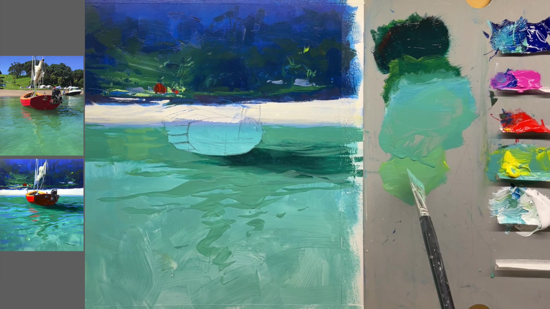 Step 14 — Preparing the boat for vibrant color (video frame from the lesson)