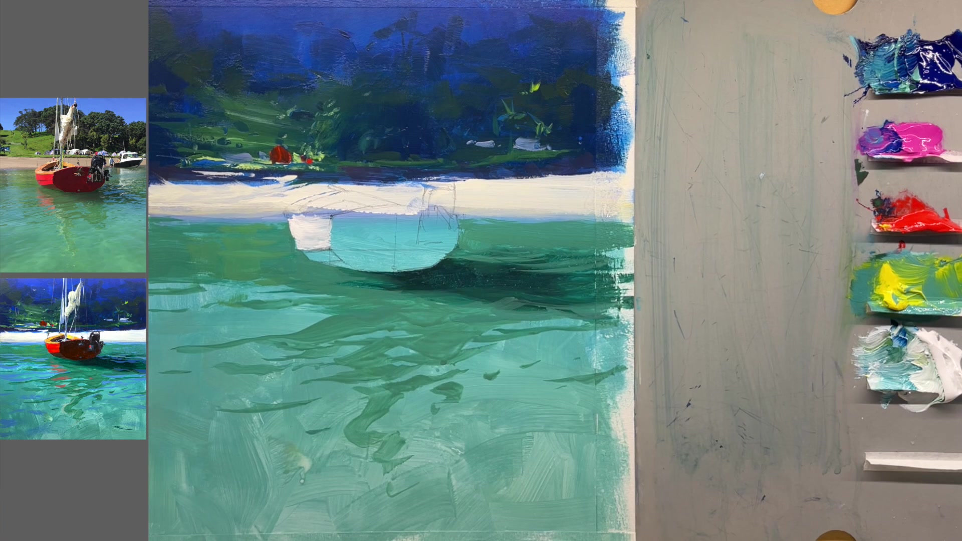Step 15 — Adding sky reflections (video frame from the lesson)