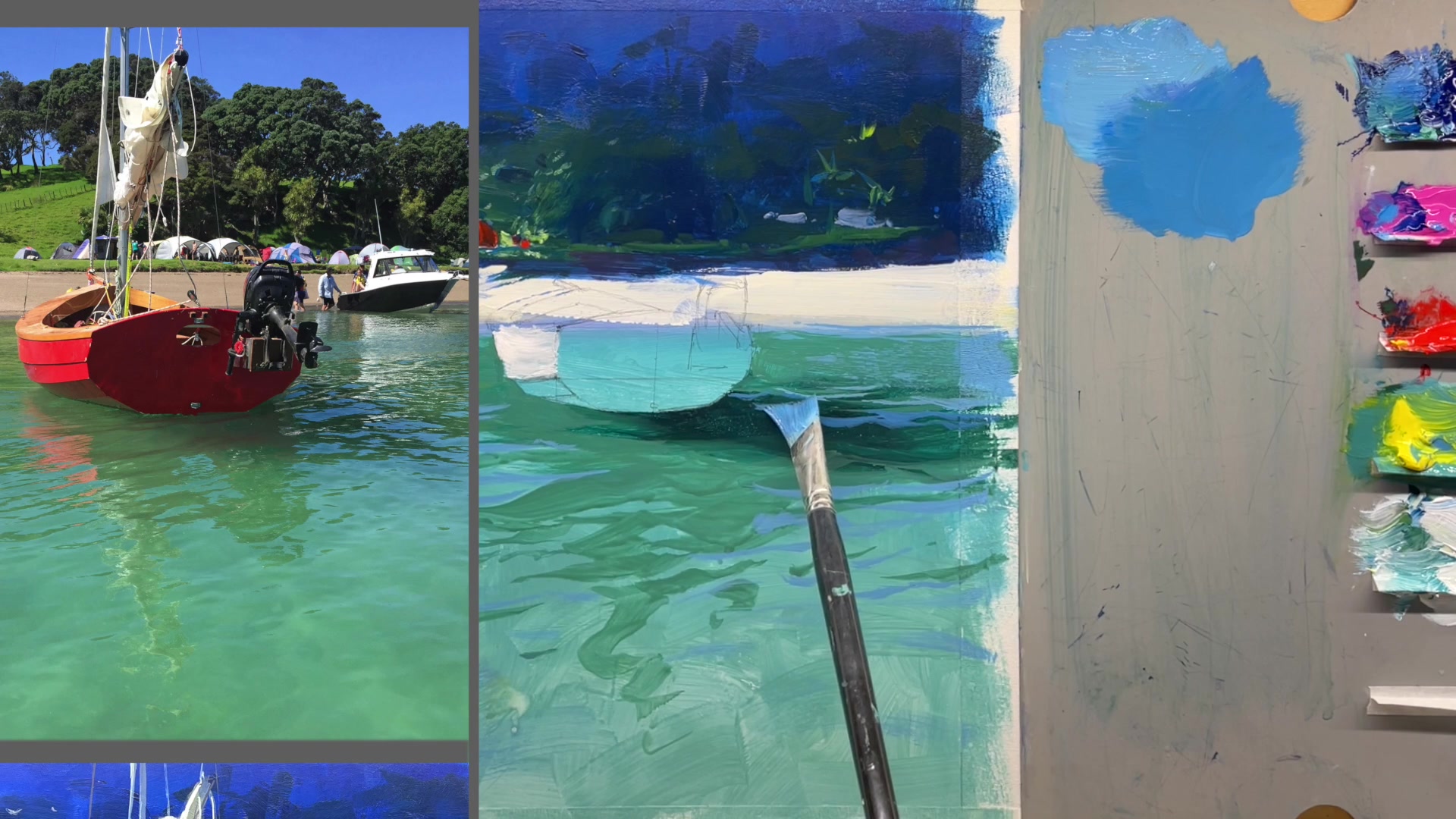 Step 16 — Painting the boat details (video frame from the lesson)