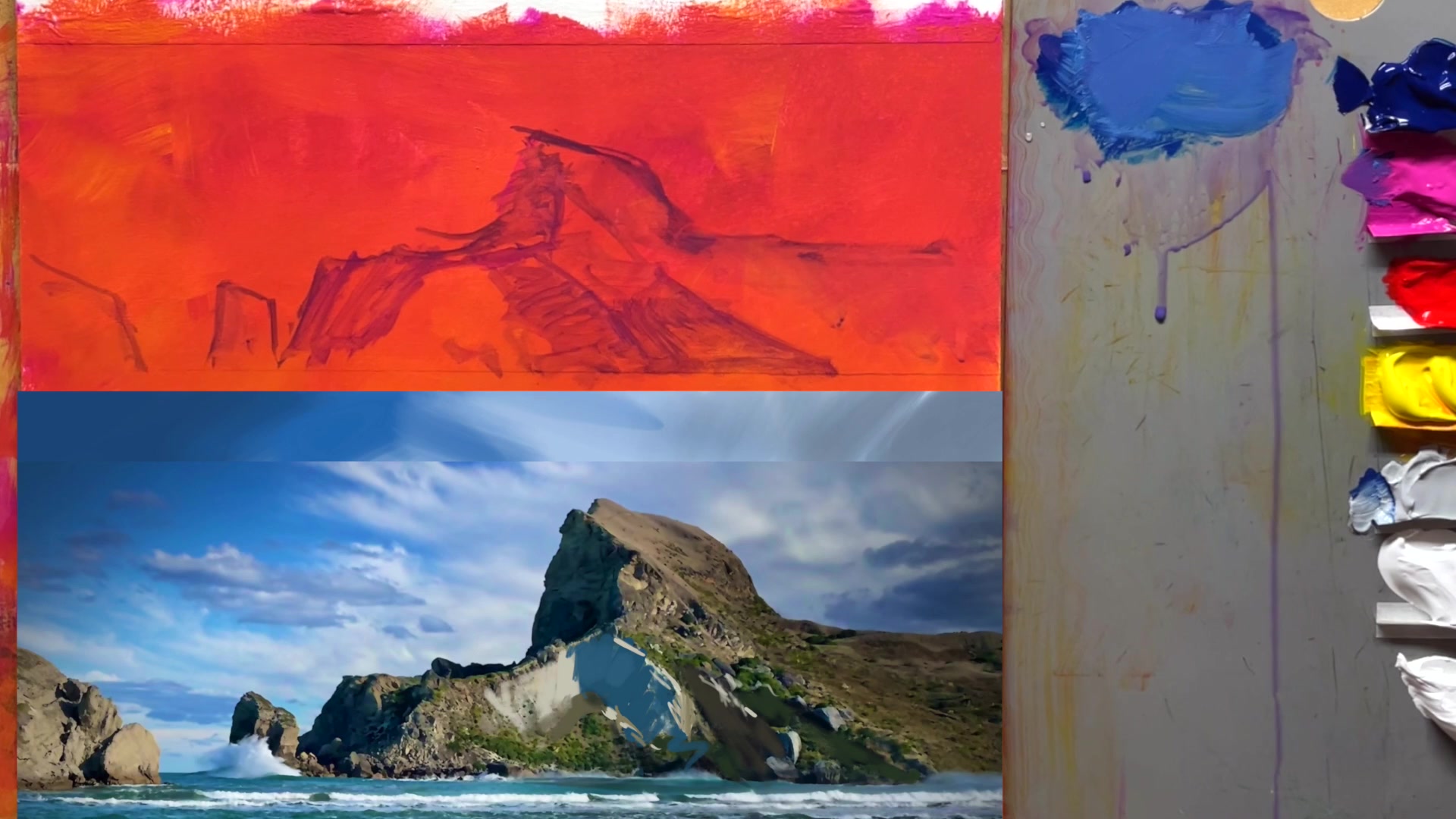 Step 14 — Creating painterly sky effects (video frame from the lesson)