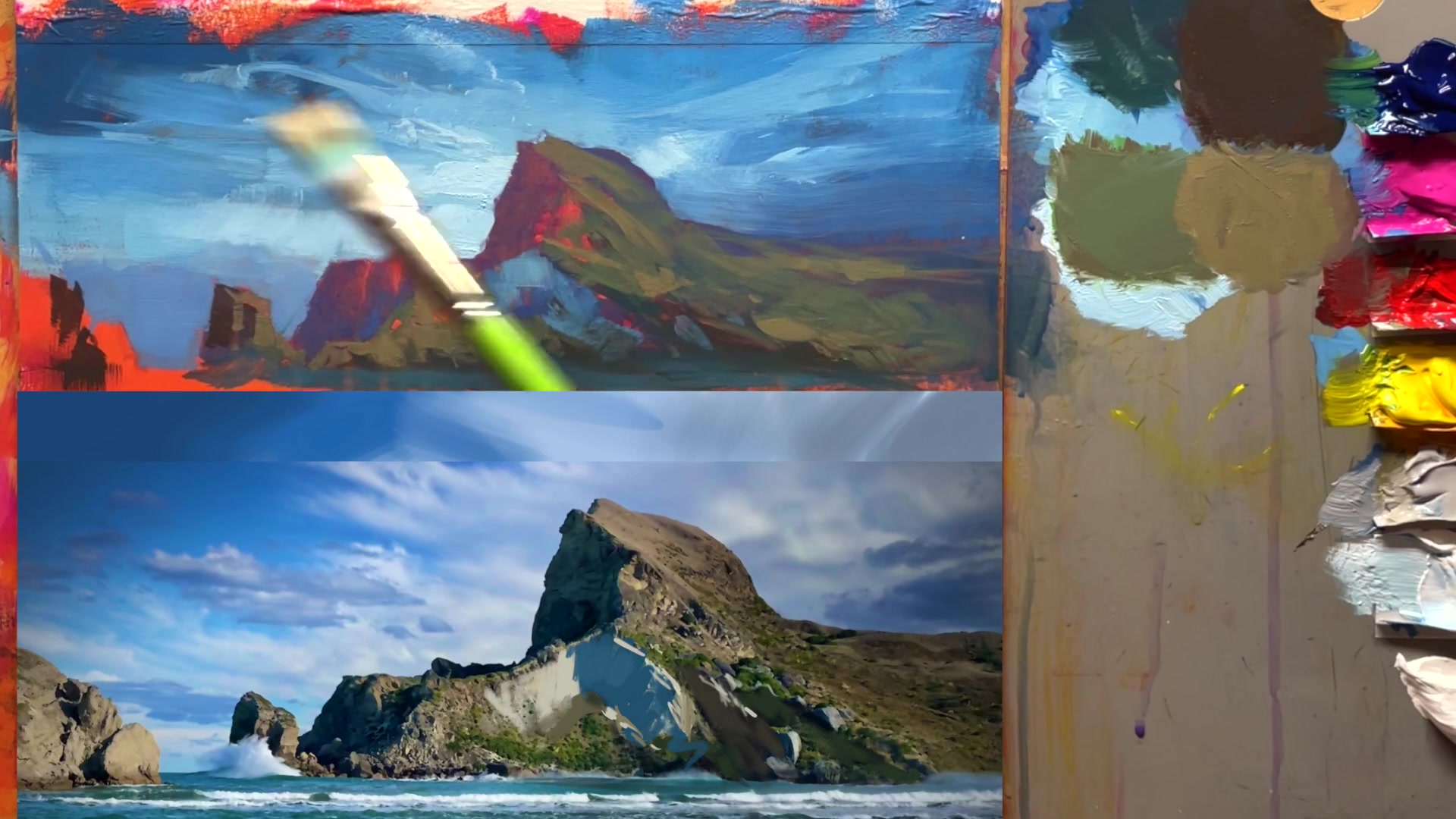 Step 26 — Finalizing rock details (video frame from the lesson)