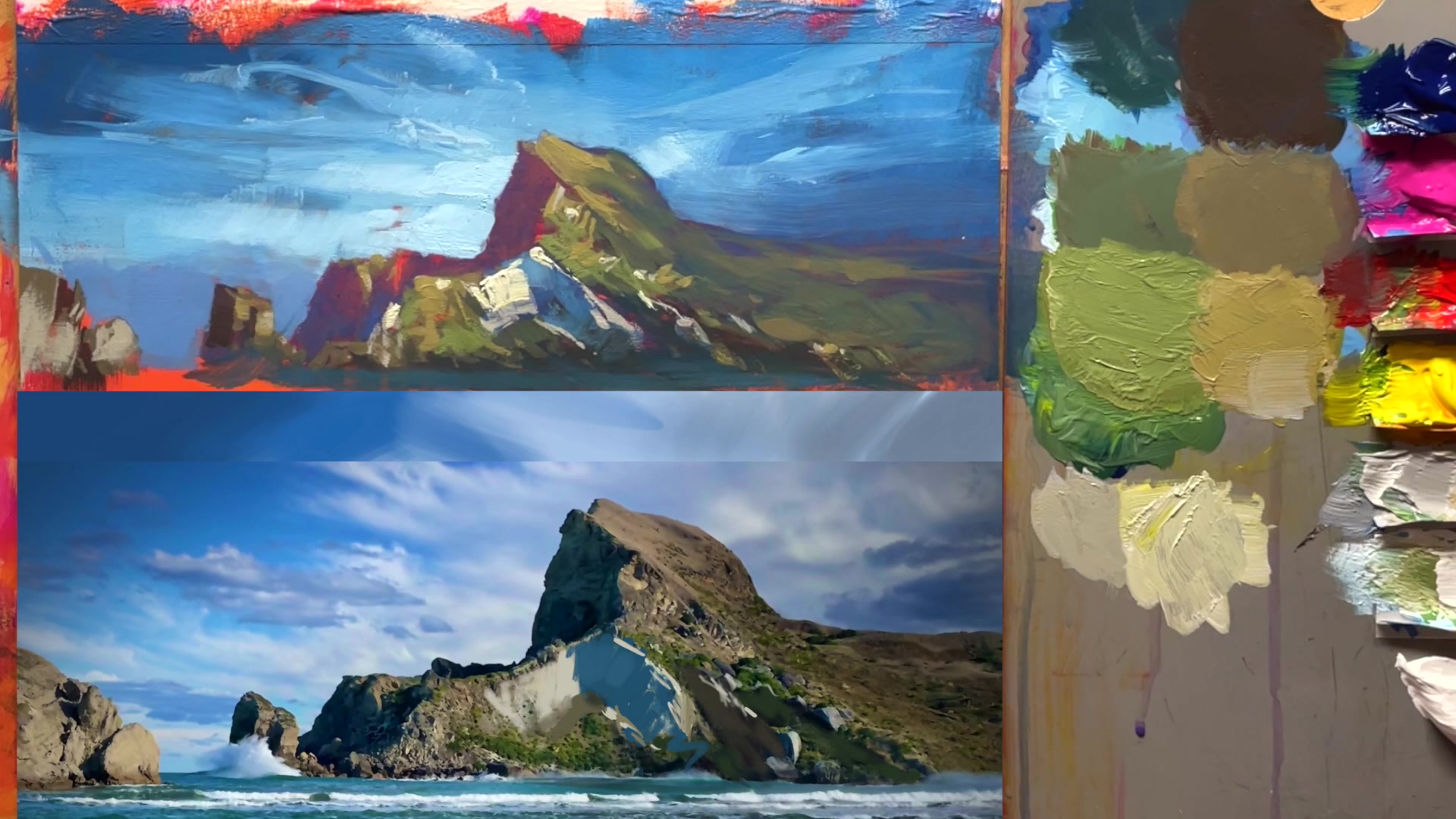 Step 32 — Darkening shadows for contrast (video frame from the lesson)