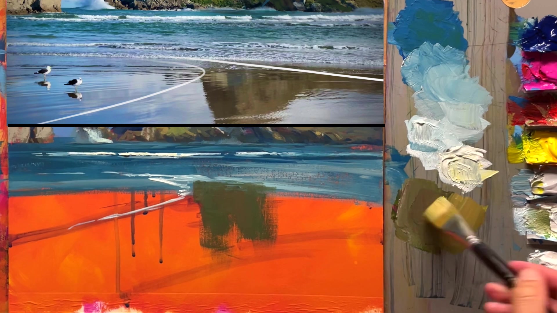 Step 40 — Adding light and shadow reflections (video frame from the lesson)