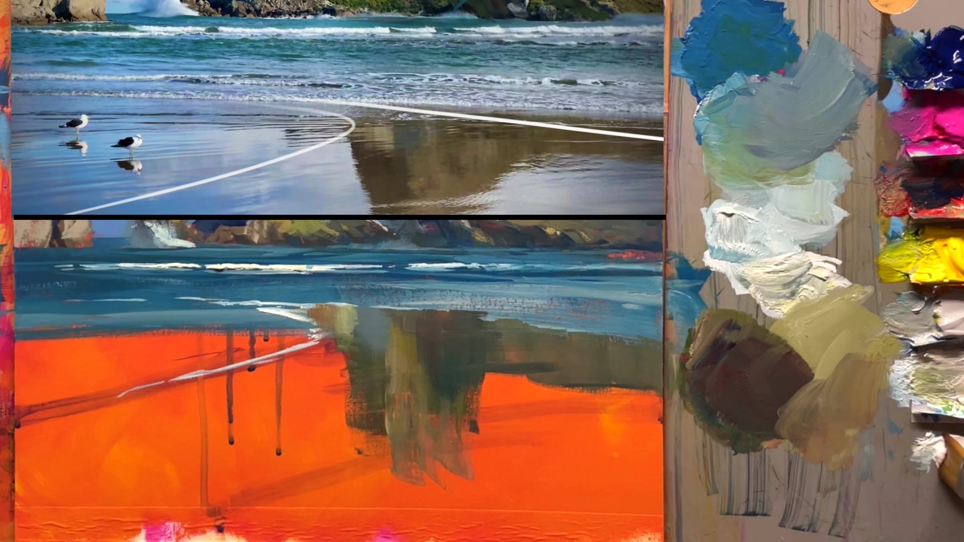 Step 41 — Blending sky reflections (video frame from the lesson)