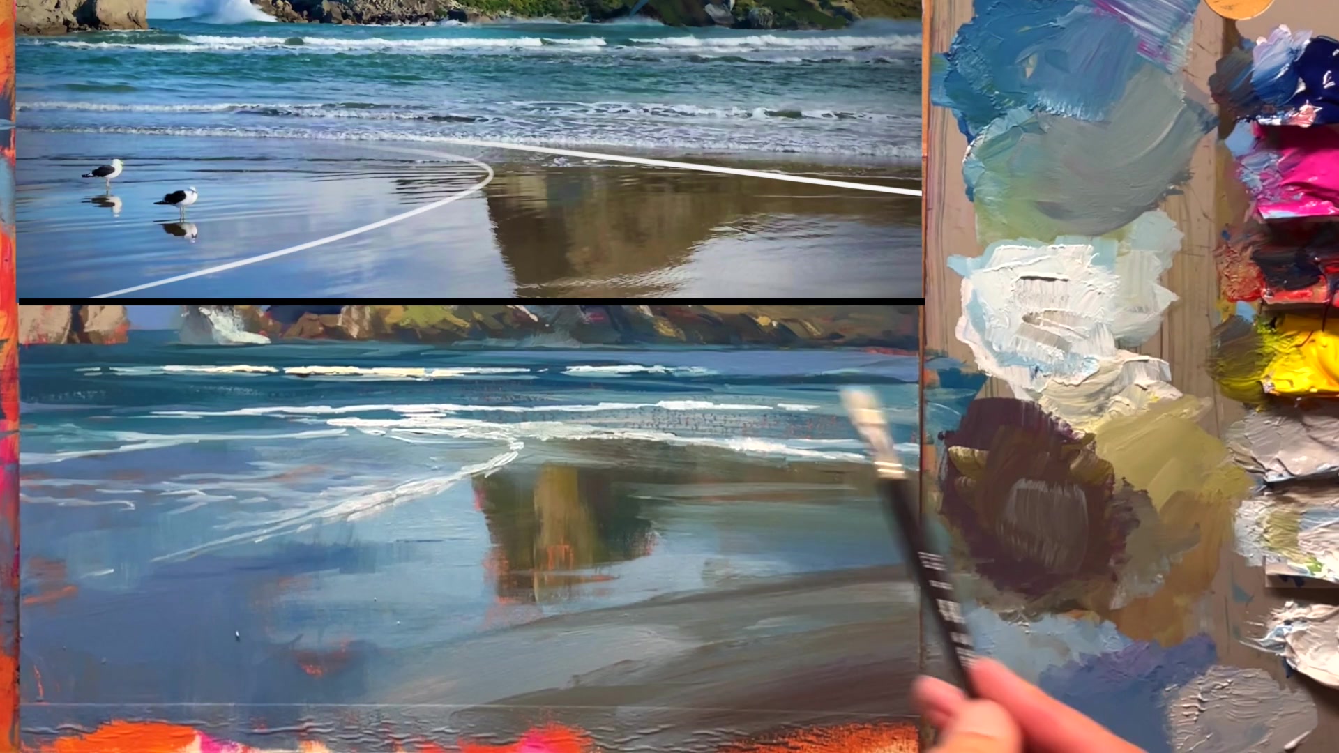 Step 44 — Adding small wave details (video frame from the lesson)