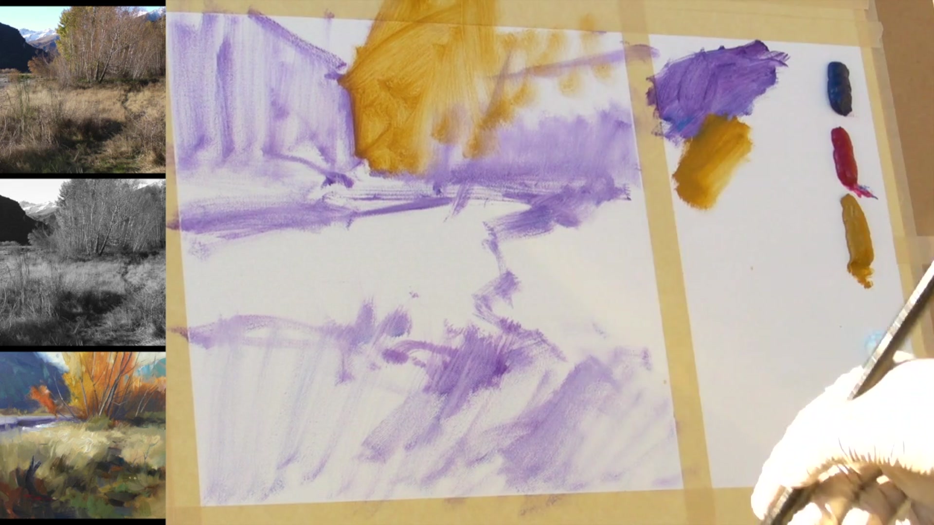Step 3 — Applying Yellow Ochre Wash (video frame from the lesson)