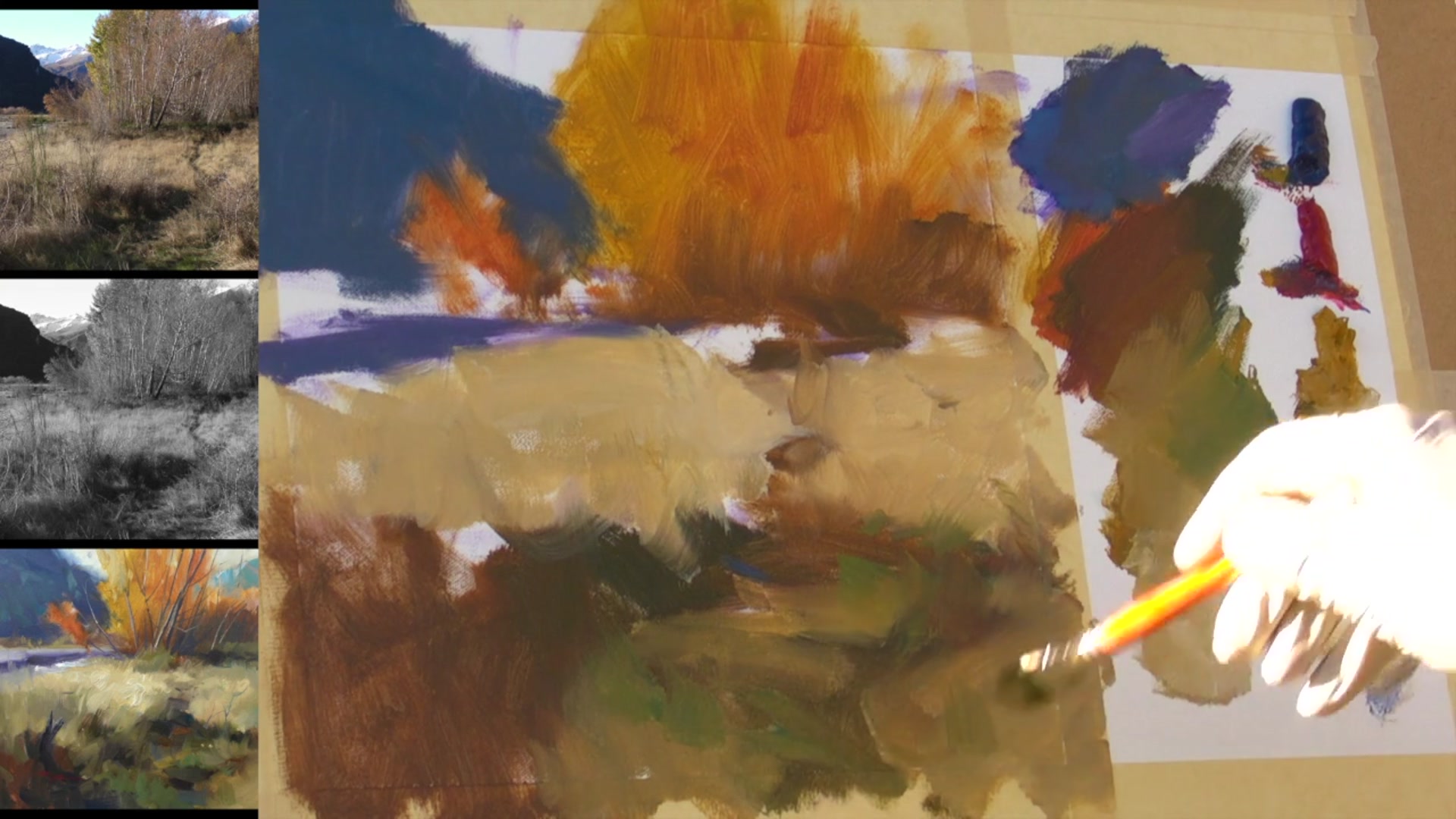 Step 8 — Foreground and Sky Details (video frame from the lesson)