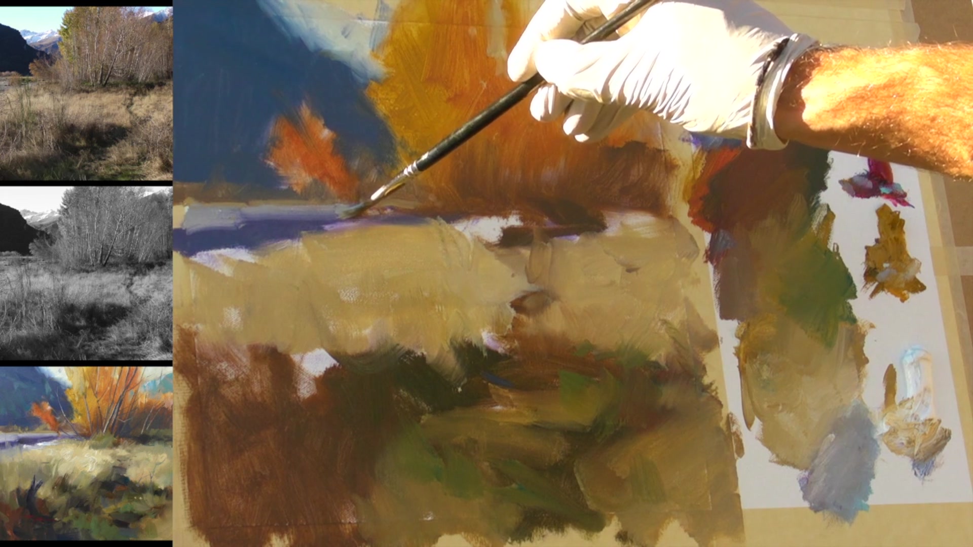 Step 9 — Riverbed and Foreground Shadows (video frame from the lesson)