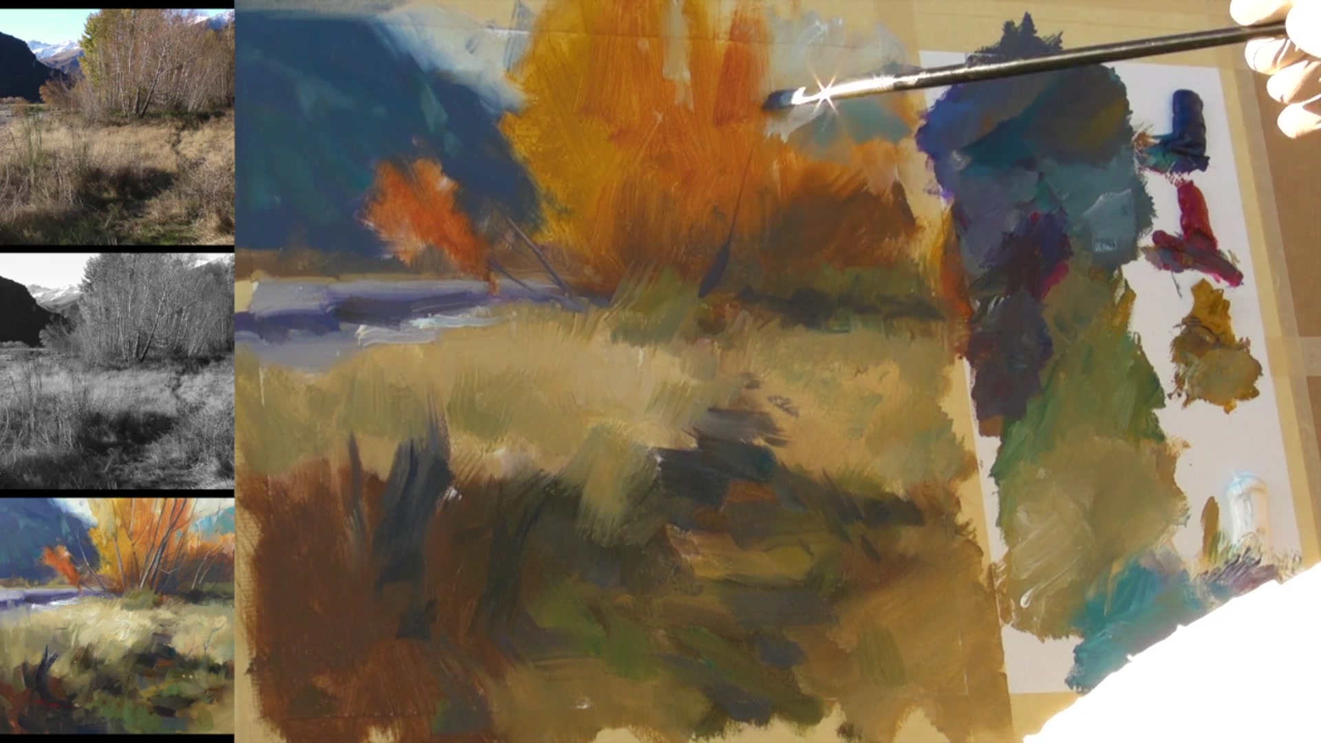 Step 12 — Painting Tree Branches (video frame from the lesson)