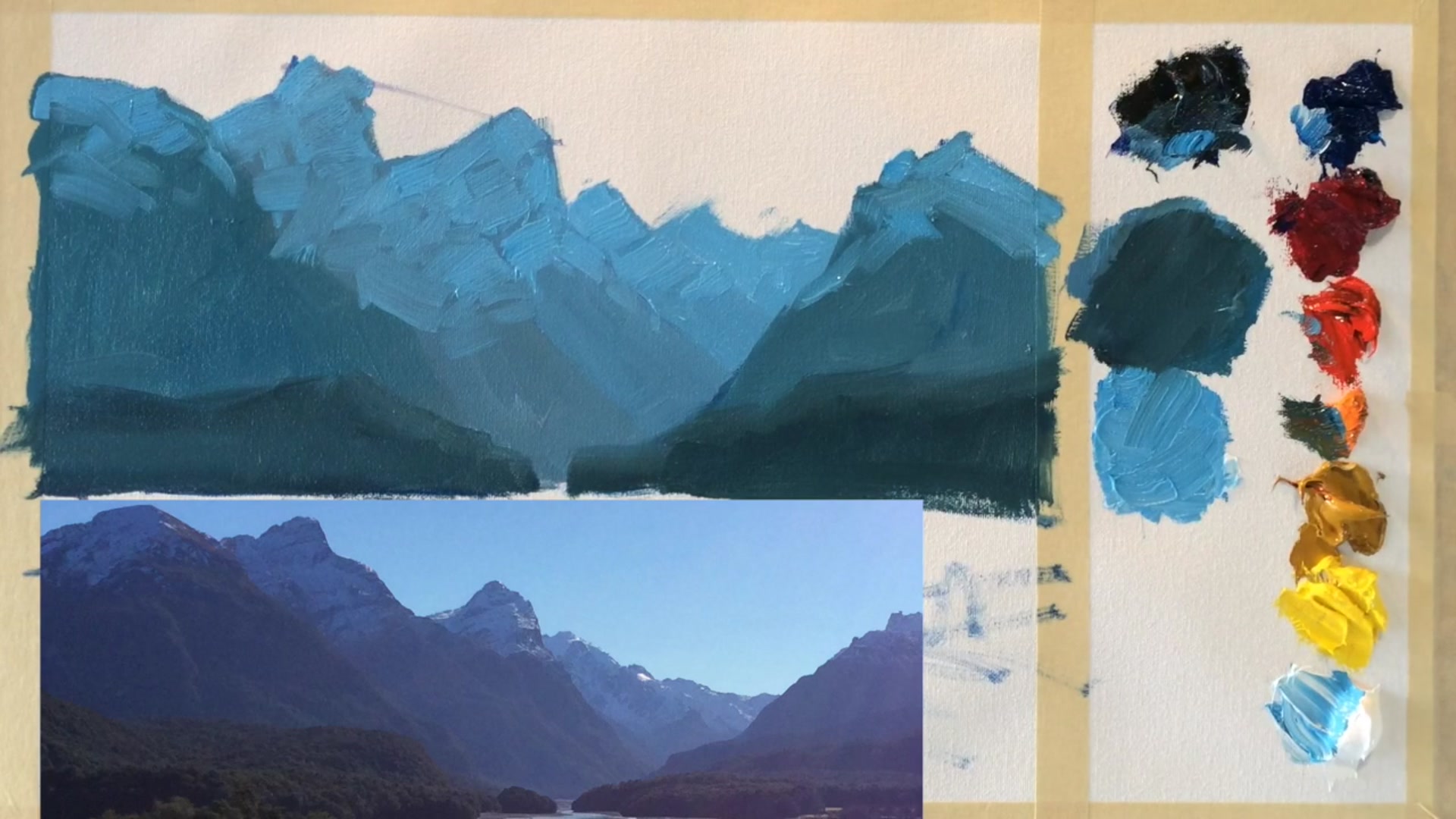 Step 6 — Adding mist to mountains (video frame from the lesson)
