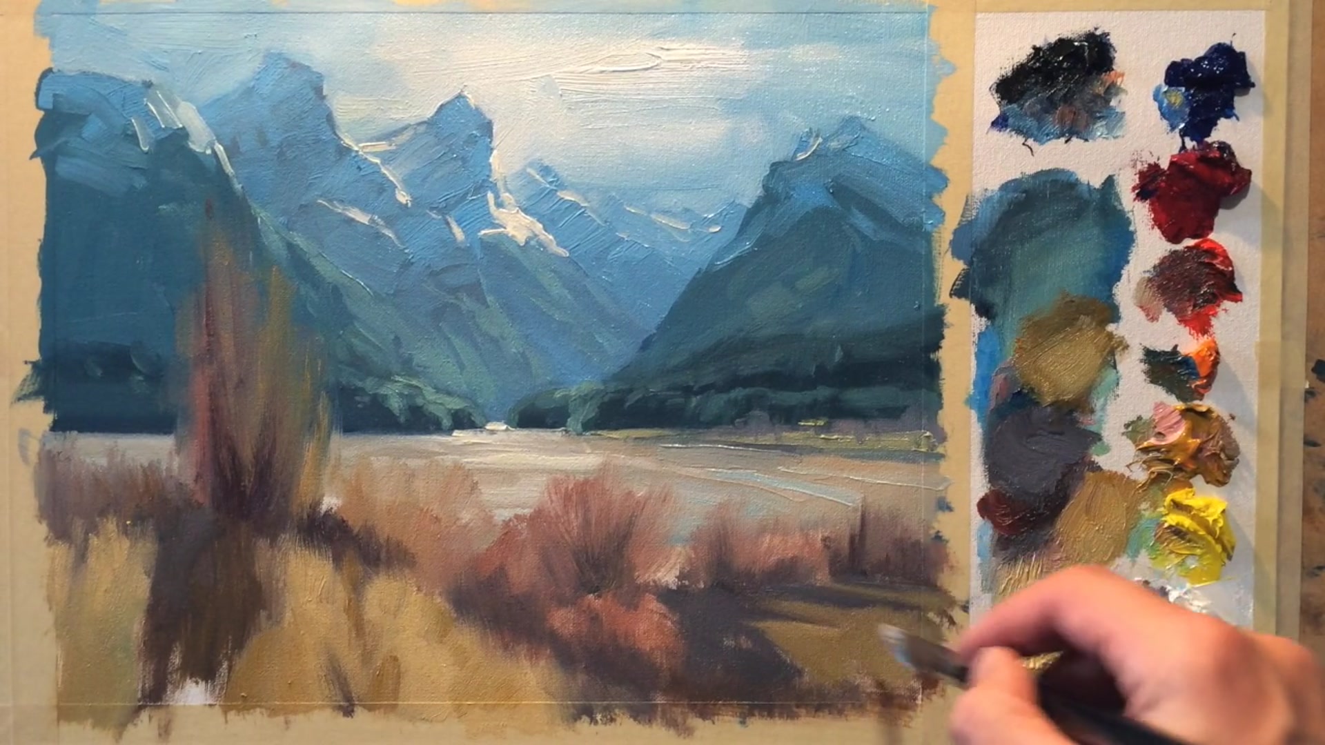 Step 12 — Enhancing foreground with color and shadows (video frame from the lesson)