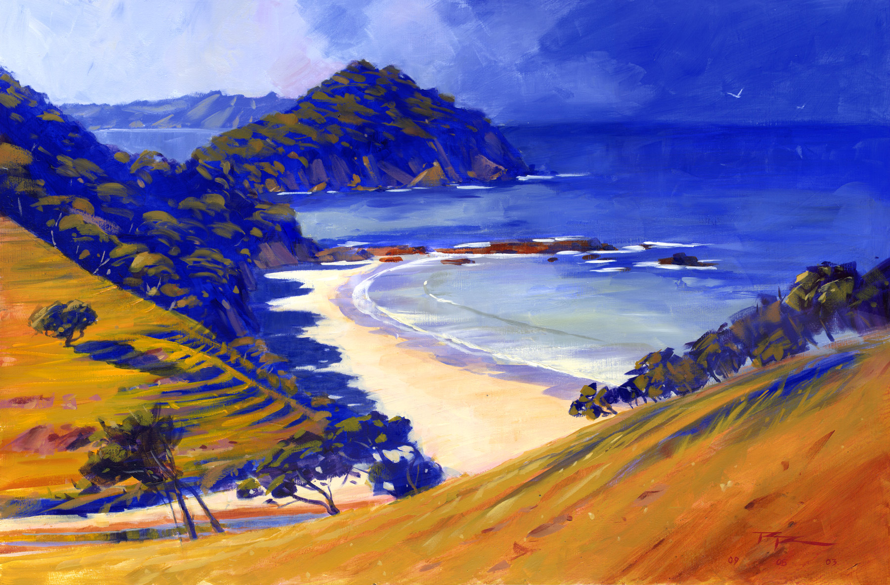 â€œDaisy Bayâ€ Acrylic on Board by Richard Robinson.