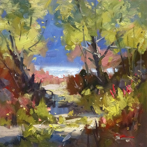 A Walk to the Lake - 14x14" Oil on Canvas