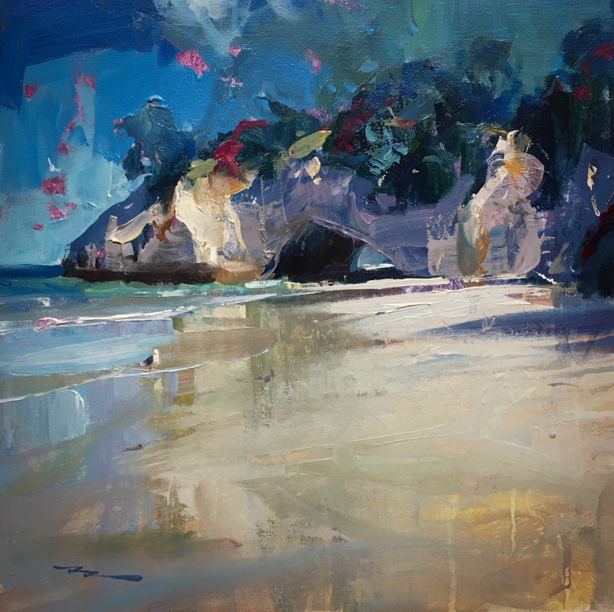 Cathedral Cove 15x15" Acrylic on Canvas