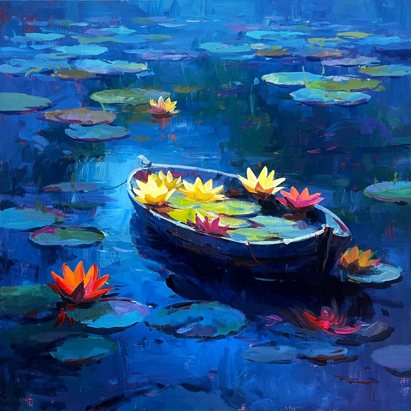 The Lily Boat 30x30" Acrylic on Canvas by Richard Robinson