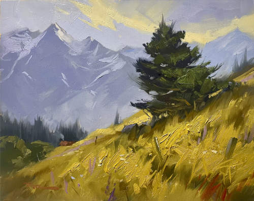 "The Dancing Pine, Lake Ohau" 11x14" Oil on Board