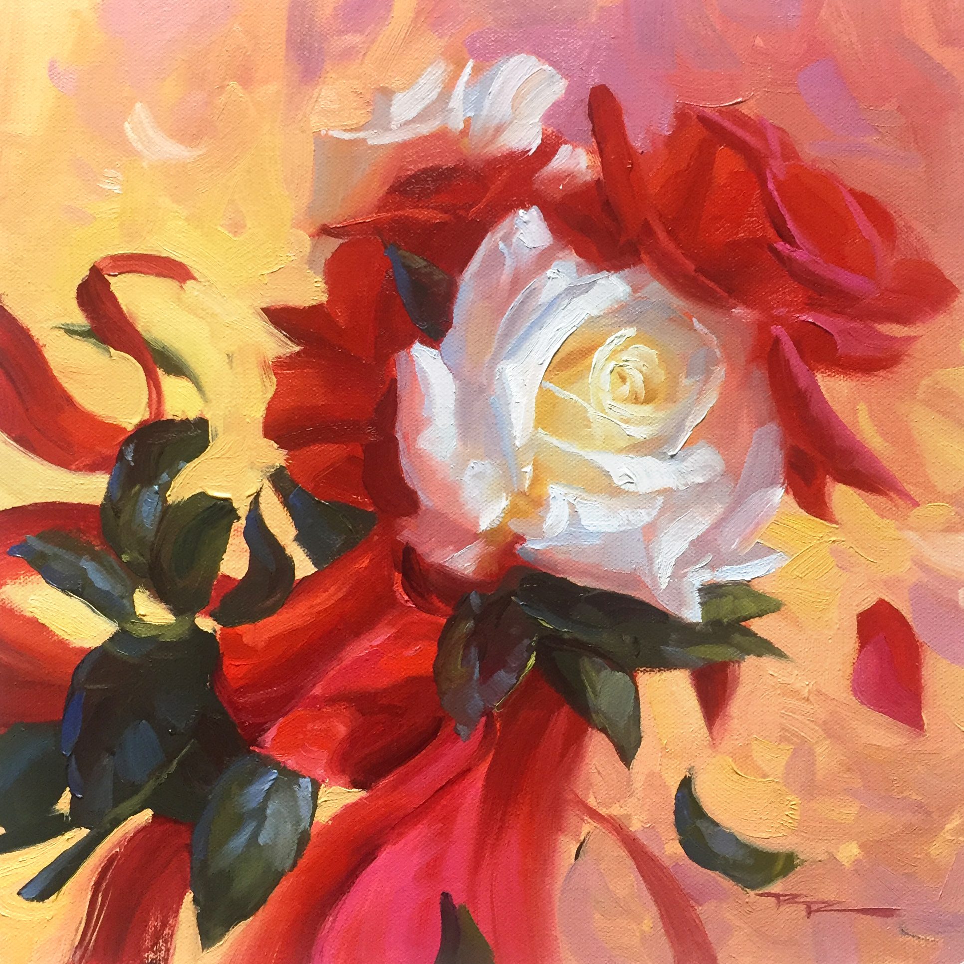 "Bouquet of Roses" 11 x 11" Oil on Canvas by Richard Robinson.