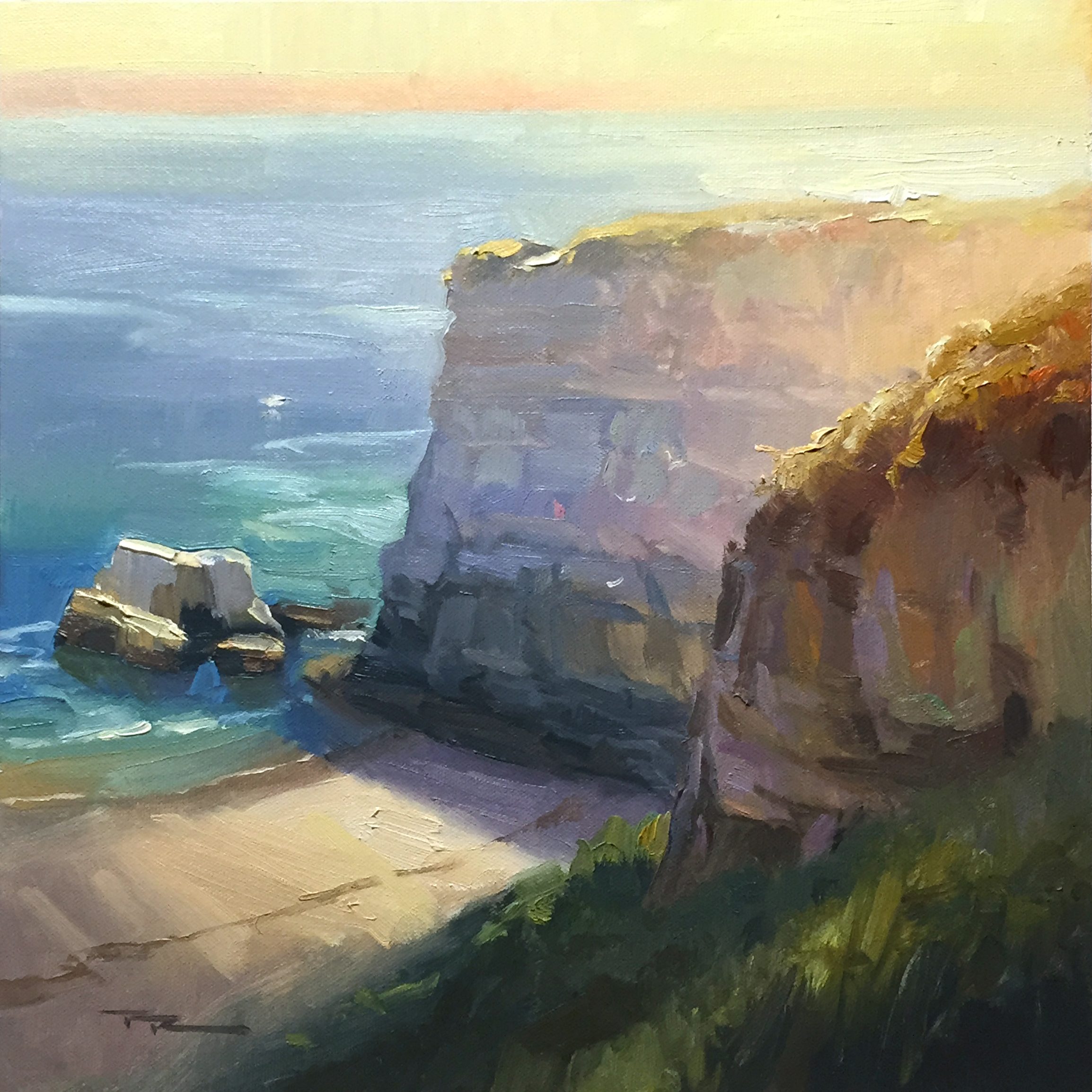 "California Cliffs" 13 x 13" Oil on Canvas by Richard Robinson.