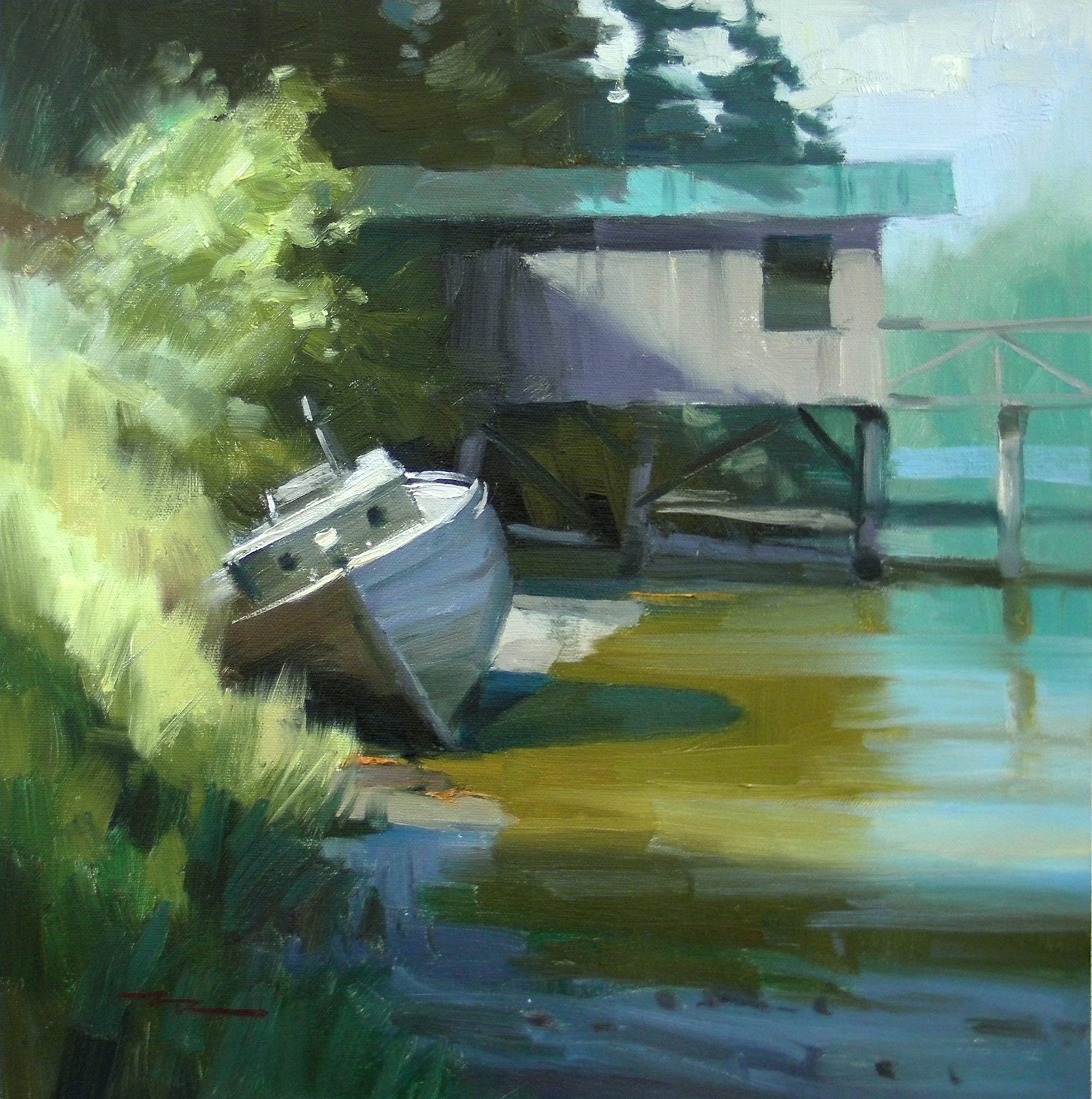 "Whiskey Slough - Plein Air" 14x14" Oil on Canvas by Richard Robinson.