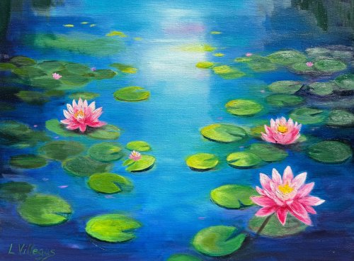 Water Lilies by Louise Villegas - 16 x 20 Oil.  I used PaintyBot for some help!